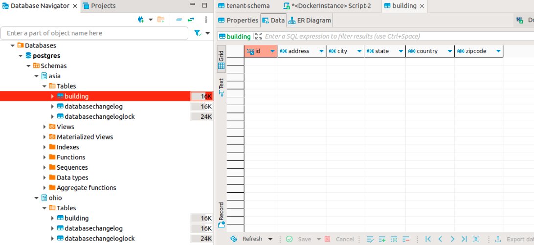 Liquibase auto populated schemas